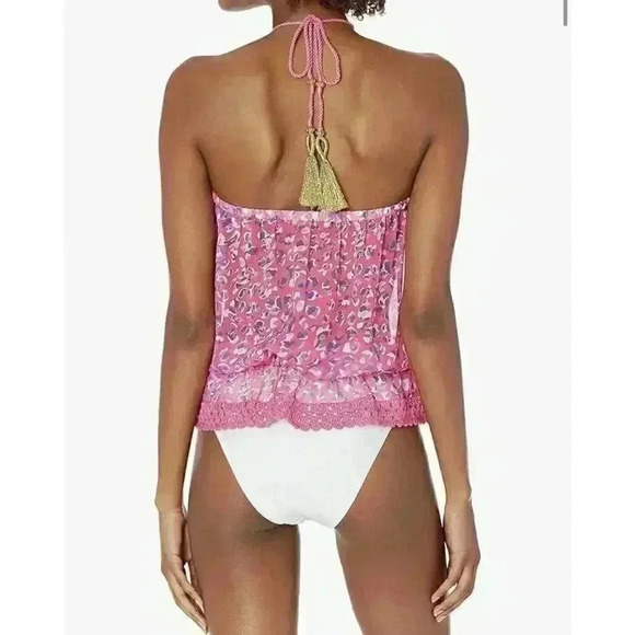 Ramy Brook Cover Up Top Crochet Metallic Strapless Gold Tassel Leopard Rope Tie - Picture 6 of 11